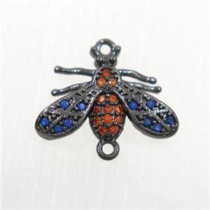 copper honeybee connector paved zircon, black plated, approx 10-16mm [FDZN7466]