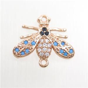 copper honeybee connector paved zircon, rose gold, approx 10-16mm [FDZN7468]