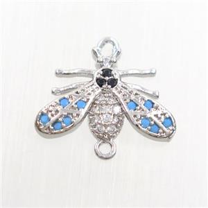 copper honeybee connector paved zircon, platinum plated, approx 10-16mm [FDZN7469]