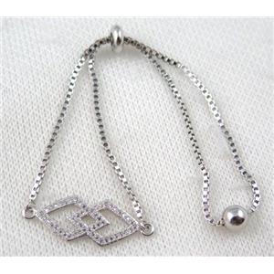 copper bracelet paved zircon, platinum plated, approx 10-20mm bead, 25mm length [FDZN747]