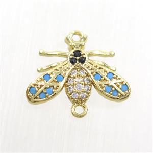 copper honeybee connector paved zircon, gold plated, approx 10-16mm [FDZN7470]