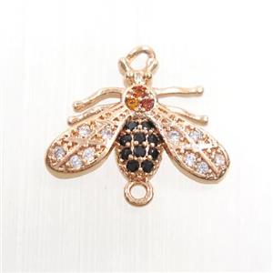 copper honeybee connector paved zircon, rose gold, approx 10-16mm [FDZN7473]