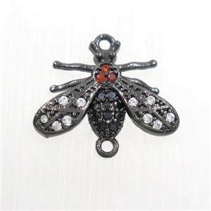 copper honeybee charm connector paved zircon, black plated, approx 10-16mm [FDZN7476]