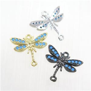 copper dragonfly connector paved zircon, turq, mix color, approx 10-15mm [FDZN7482]
