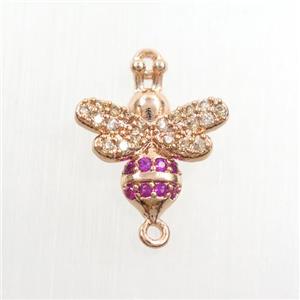 copper honeybee connector paved zircon, rose gold, approx 12-14mm [FDZN7483]