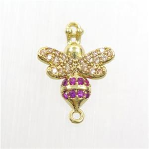 copper honeybee connector paved zircon, gold plated, approx 12-14mm [FDZN7485]