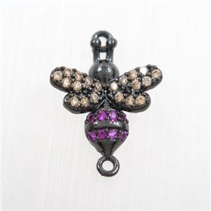 copper honeybee connector paved zircon, black plated, approx 12-14mm [FDZN7486]