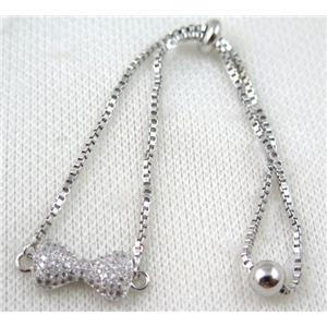 copper bracelet paved zircon, platinum plated, approx 10-20mm bead, 25mm length [FDZN749]