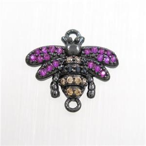 copper honeybee connector paved zircon, black plated, approx 10-15mm [FDZN7491]