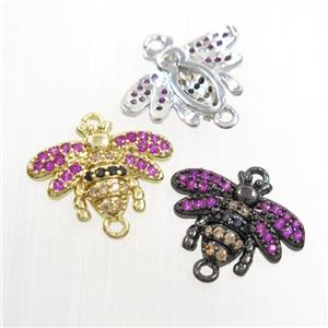copper honeybee charm connector paved zircon, mix color, approx 10-15mm [FDZN7492]