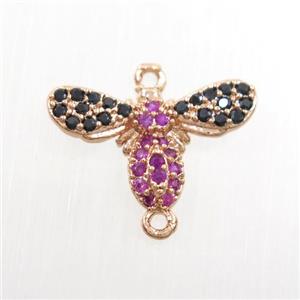 copper honeybee connector paved zircon, rose gold, approx 10-16mm [FDZN7493]