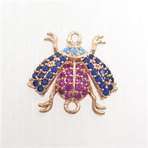 copper honeybee charm connector paved zircon, rose gold, approx 10-15mm [FDZN7502]