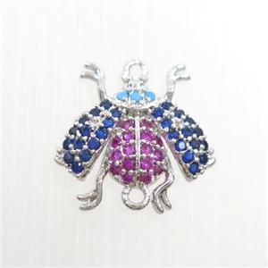 copper honeybee connector paved zircon, platinum plated, approx 10-15mm [FDZN7503]