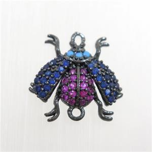 copper honeybee connector paved zircon, black plated, approx 10-15mm [FDZN7505]