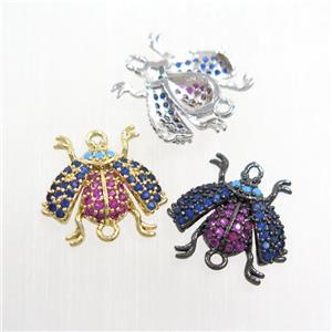copper honeybee charm connector paved zircon, mix color, approx 10-15mm [FDZN7506]
