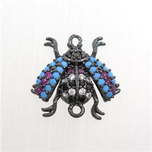 copper honeybee connector paved zircon, black plated, approx 10-15mm [FDZN7510]