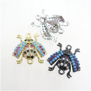 copper honeybee charm connector paved zircon, mix color, approx 10-15mm [FDZN7511]