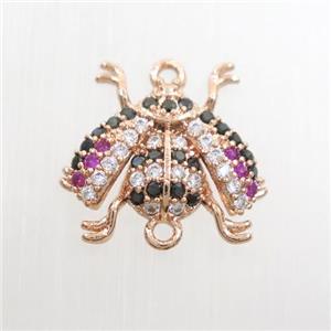 copper honeybee connector paved zircon, rose gold, approx 10-15mm [FDZN7512]