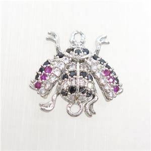 copper honeybee connector paved zircon, platinum plated, approx 10-15mm [FDZN7513]