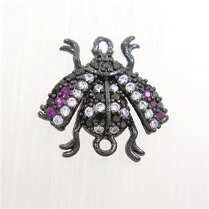 copper honeybee connector paved zircon, black plated, approx 10-15mm [FDZN7515]