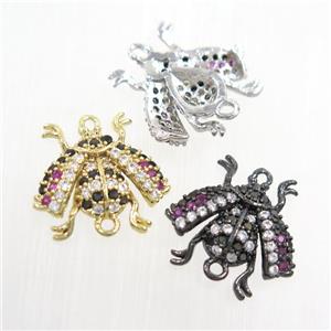 copper honeybee charm connector paved zircon, mix color, approx 10-15mm [FDZN7516]