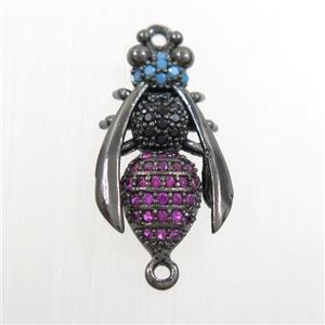 copper honeybee connector paved zircon, black plated, approx 12-20mm [FDZN7519]