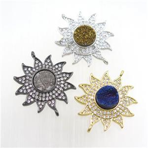 copper sunflower connector paved zircon with druzy, mix color, approx 22mm dia [FDZN7521]