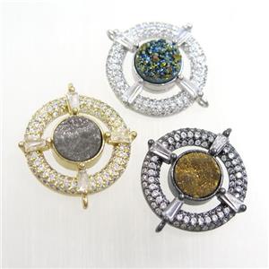 copper connector paved zircon with druzy, mix color, approx 19mm dia [FDZN7522]