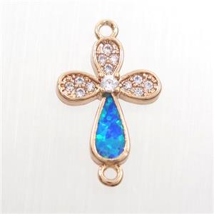 copper cross connector paved zircon with fired opal, rose gold, approx 10-13mm [FDZN7529]