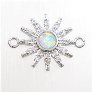 copper sun connector paved zircon with fire opal, platinum plated, approx 14mm dia [FDZN7535]