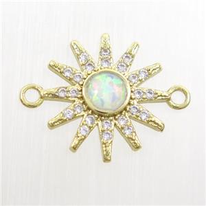 copper sun connector paved zircon with fire opal, gold plated, approx 14mm dia [FDZN7536]