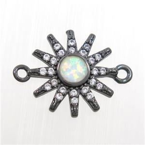 copper sun connector paved zircon with fire opal, black plated, approx 14mm dia [FDZN7537]