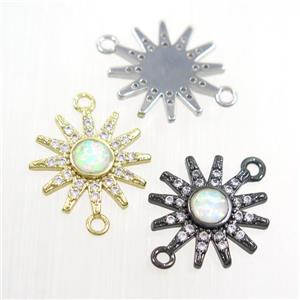 copper sun connector paved zircon with fire opal, mix color, approx 14mm dia [FDZN7538]