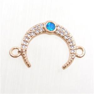 copper connector paved zircon, crescent moon, rose gold, approx 14mm [FDZN7539]