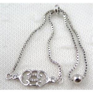 copper bracelet paved zircon, platinum plated, approx 10-20mm bead, 25mm length [FDZN754]