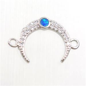 copper connector paved zircon, crescent moon, platinum plated, approx 14mm [FDZN7540]