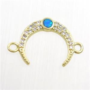 copper connector paved zircon, crescent moon, gold plated, approx 14mm [FDZN7541]