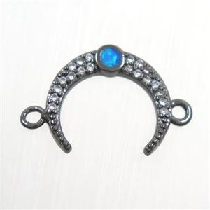 copper connector paved zircon, crescent moon, black plated, approx 14mm [FDZN7542]