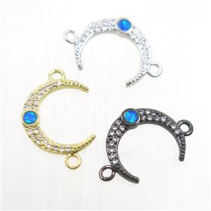 copper connector paved zircon, crescent moon, mix color, approx 14mm [FDZN7543]