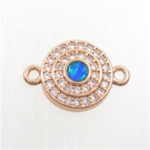 copper circle connector paved zircon with fire opal, rose gold, approx 11mm dia [FDZN7544]