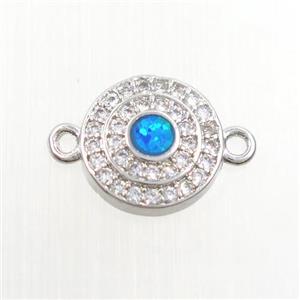 copper circle connector paved zircon with fire opal, platinum plated, approx 11mm dia [FDZN7545]