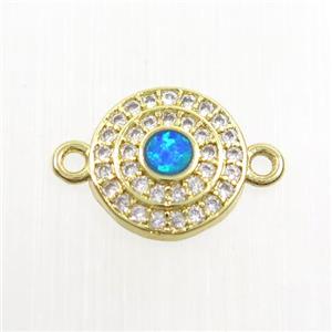 copper circle connector paved zircon with fire opal, gold plated, approx 11mm dia [FDZN7546]