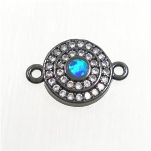 copper circle connector paved zircon with fire opal, black plated, approx 11mm dia [FDZN7547]