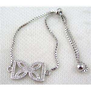 copper bracelet paved zircon, platinum plated, approx 10-20mm bead, 25mm length [FDZN755]