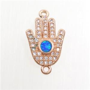 copper hamsahand connector paved zircon with fire opal, rose gold, approx 10-14mm [FDZN7554]