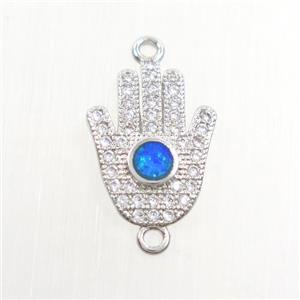 copper hamsahand connector paved zircon with fire opal, platinum plated, approx 10-14mm [FDZN7555]