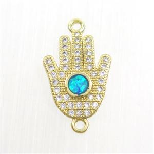 copper hamsahand connector paved zircon with fire opal, gold plated, approx 10-14mm [FDZN7556]