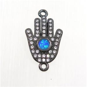 copper hamsahand connector paved zircon with fire opal, black plated, approx 10-14mm [FDZN7557]