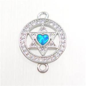 copper star connector paved zircon with fire opal, platinum plated, approx 13mm dia [FDZN7559]
