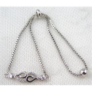 copper bracelet paved zircon, platinum plated, approx 10-20mm bead, 25mm length [FDZN756]